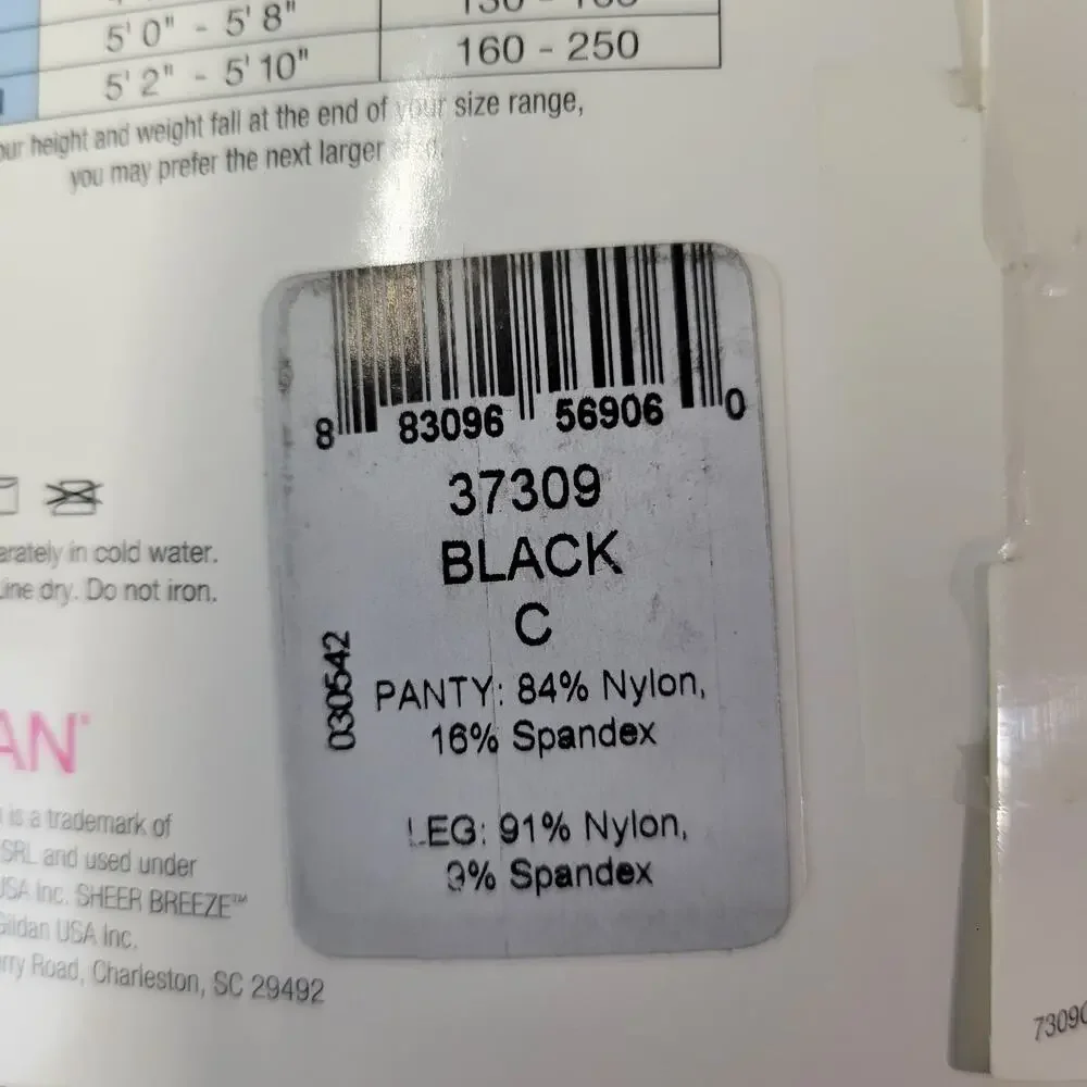 Sheer‎ Breeze Tights Womens Size C Black Control Panty by Gildan New